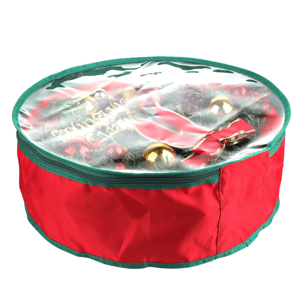 

Foldable Xmas Garland Storage Bag with Handle Transparent Window Clean Up Holiday Carry Organizer Container Party Decor