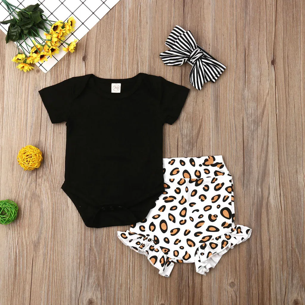 newborn baby girl clothes Leopard Print Tops Romper Short Pants Summer Outfits Costume Infant Clothing For Baby Set