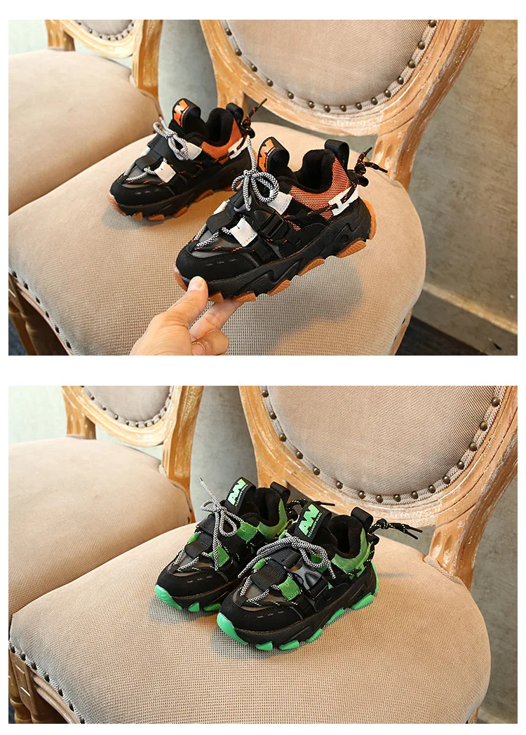 Winter Boys Girls Lace-Up Warm Lining Sneakers Toddler/Little/Big Kid Fashion Outdoor School Trainers Children Chunky Shoes