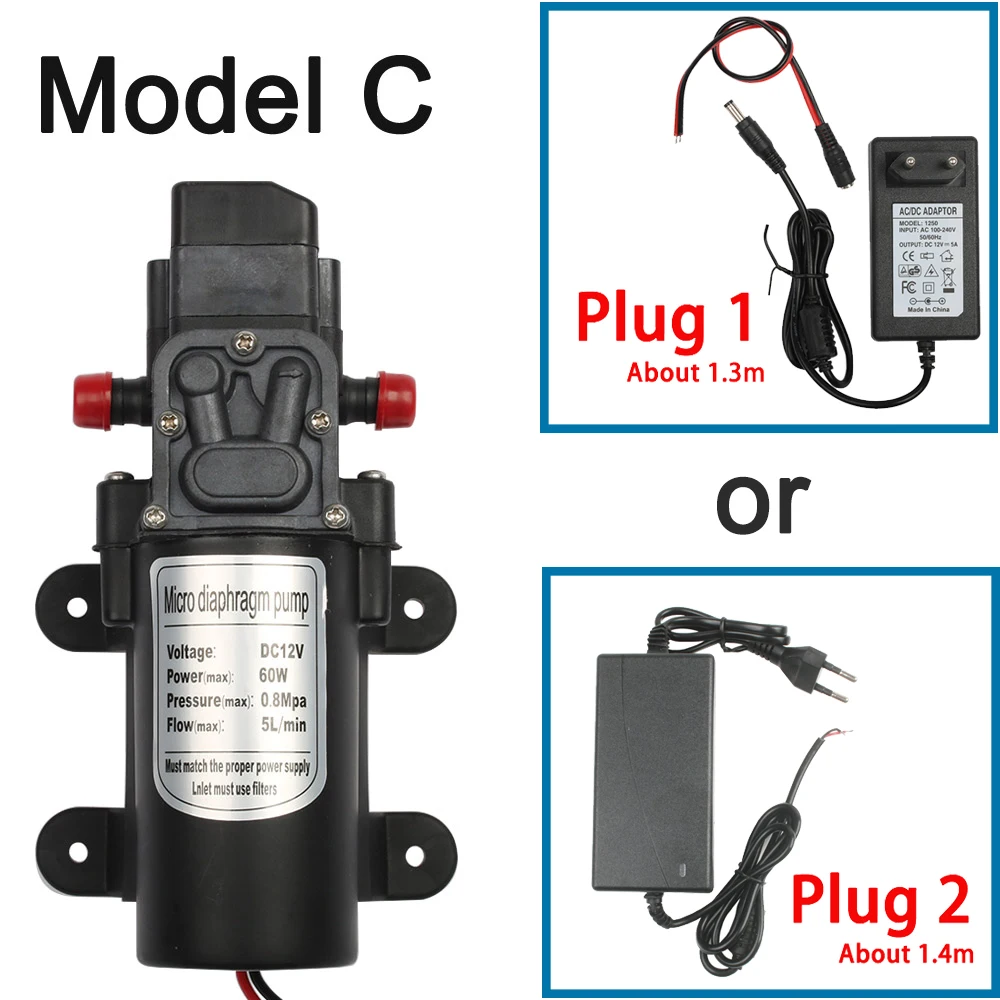 DC 12 В 60 Вт микро электрический мембранный Водяной насос автоматический переключатель 5л/мин высокое давление Автомойка Спрей Водяной насос 0.8мпа 5л/мин - Напряжение: C and adaptor