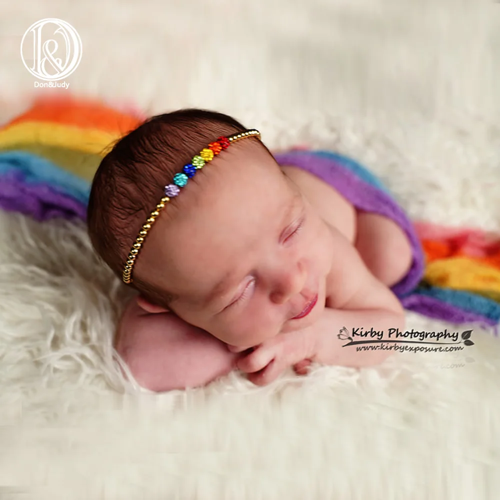 

D&J Iridescence Stretchable Xmas Knitted Wraps Newborn Photography Props Rainbow Baby Blankets Handmade Infant Receiving Blanket