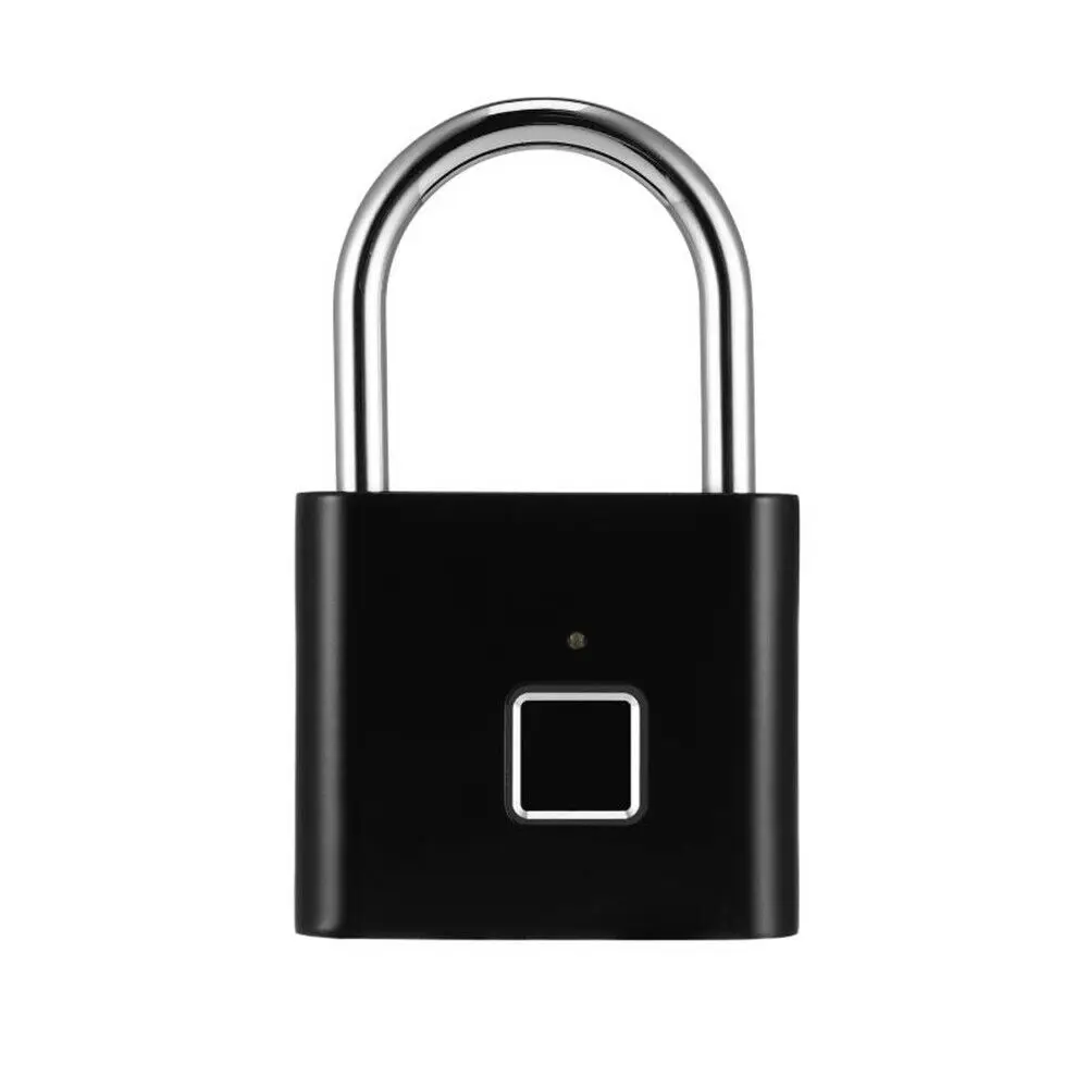 USB Перезаряжаемый дверной замок с отпечатком пальца, умный замок с отпечатком пальца, быстрая разблокировка, подвесной замок из нержавеющей стали - Цвет: Черный