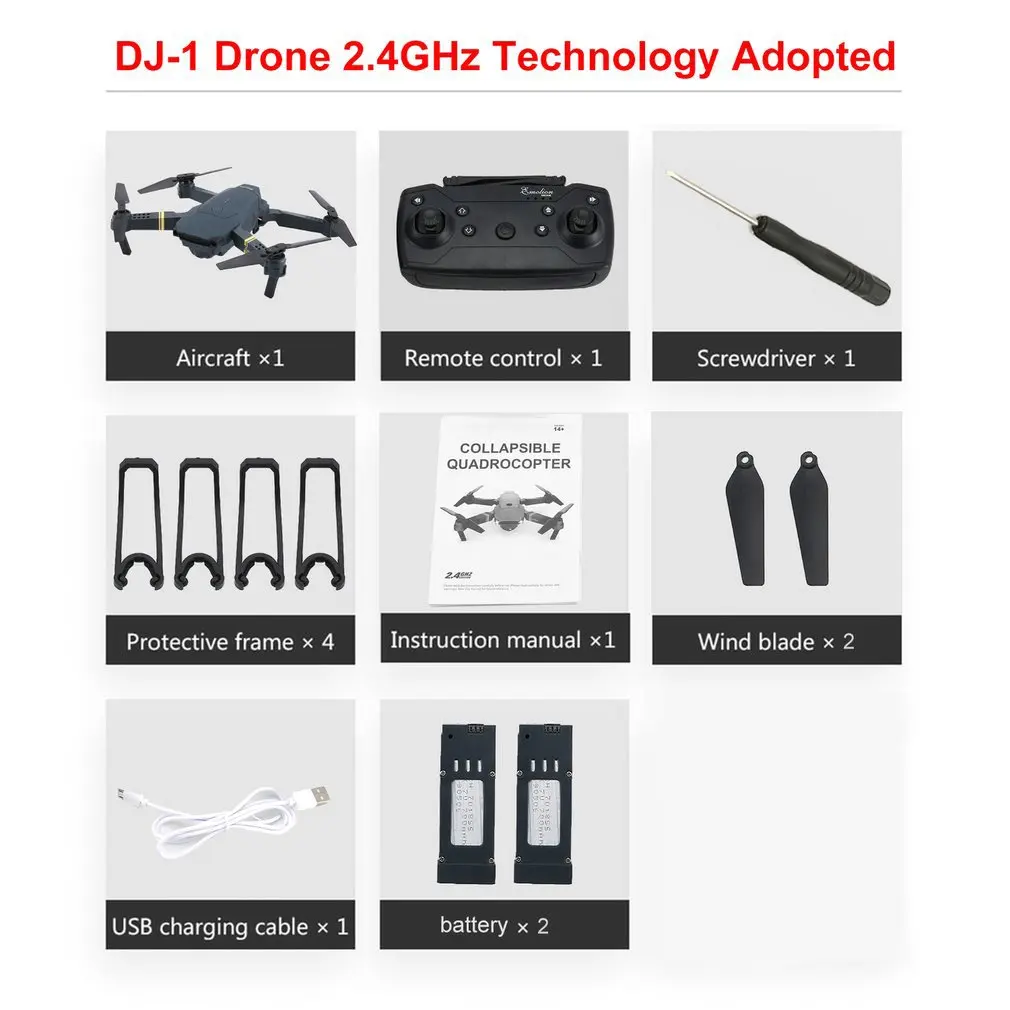 DJ-1 2,4 ГГц wifi FPV складной Радиоуправляемый Дрон с широким углом 2.0MP HD камера высота удерживает Безголовый режим самолета с 2 батареями