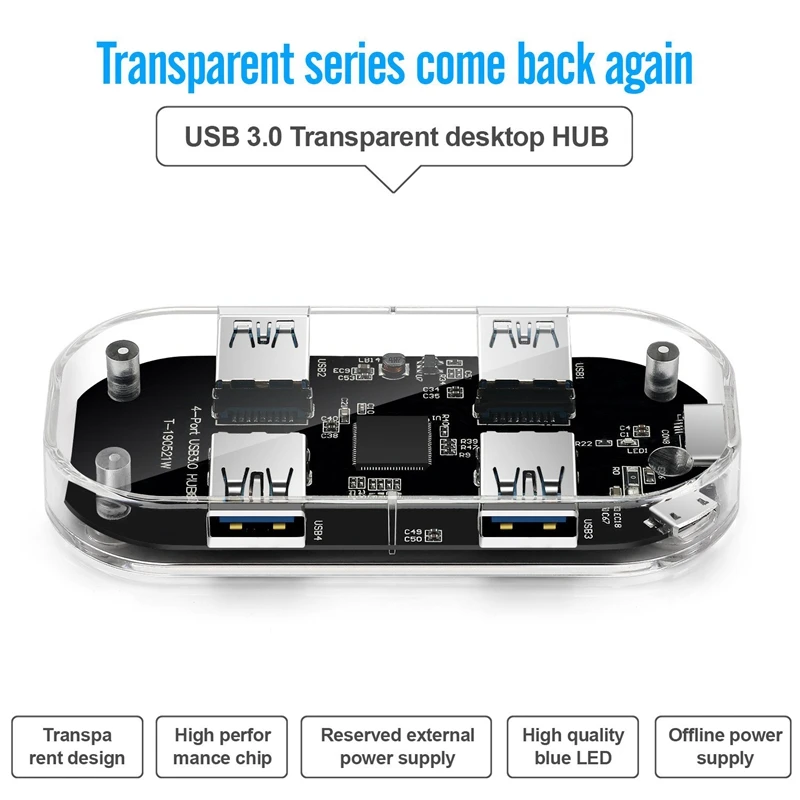 Usb-хаб прозрачный USB3.0 адаптер 4 порта USB комбинированное устройство для чтения карт SD TF все в одном для ПК/ноутбука