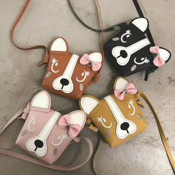 

Kid Girl Mini Shoulder Bag PU Leather Cute Dog Bowknot Kids Girls Casual Messenger Bags