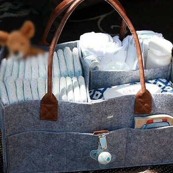 

Baby 1*Storage bag Diaper Kids Storage Gray Polyester + Felt 38*25.5*18cm