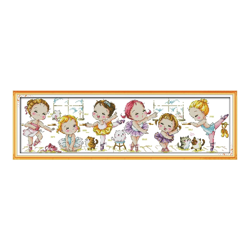 Joy Sunday Craft Village Cross Stitch Cartoon Pattern 14CT 11CT DMC A Ballet School DIY Handwork Embroidery kit Needlework set cross stitch kit