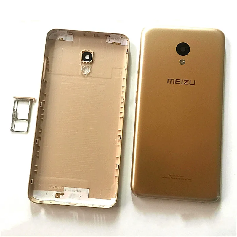 Gold With Sim Tray Original New Metal Cover Case For MEIZU M5 Back Battery Cover Housing Replacement Parts With Side buttons+Camera lens - Цвет: Gold With Sim Tray