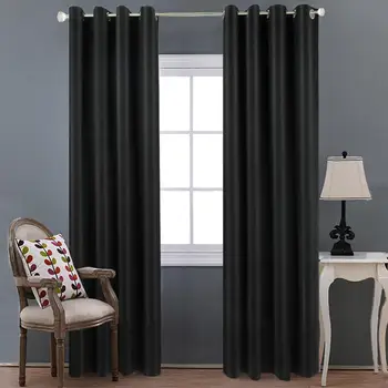 

Nordic Style Thicken Fabric Blackout Curtains for Living Room Solid Black Washable Heat Insulation Cloth Curtains for Bedroom
