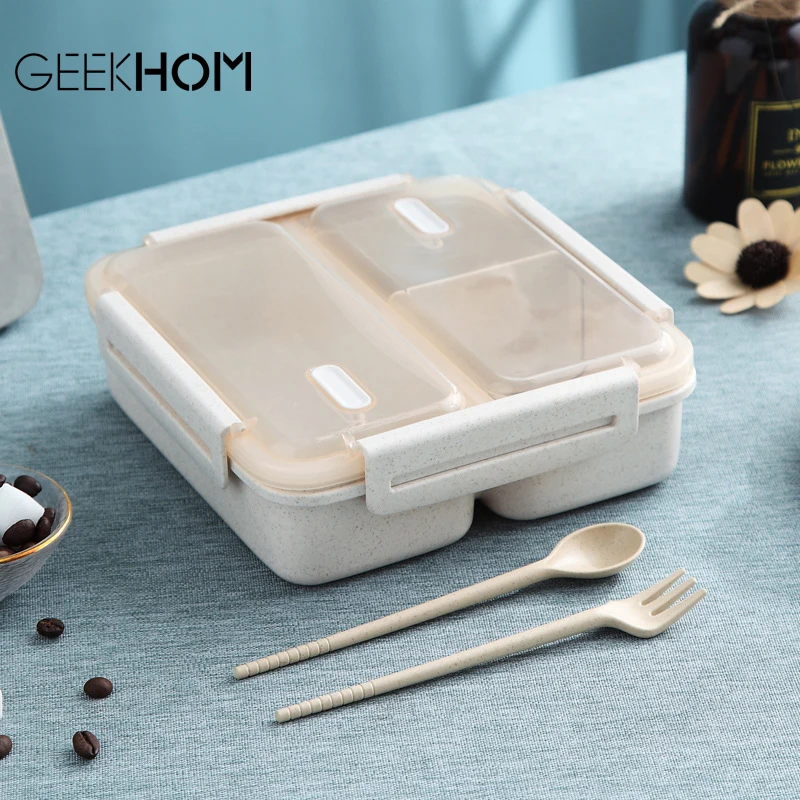 

Portable Bento Box Wheat Straw Dinnerware Korean Lunch Box Food Storage Container Children Kids School Office lunchbox