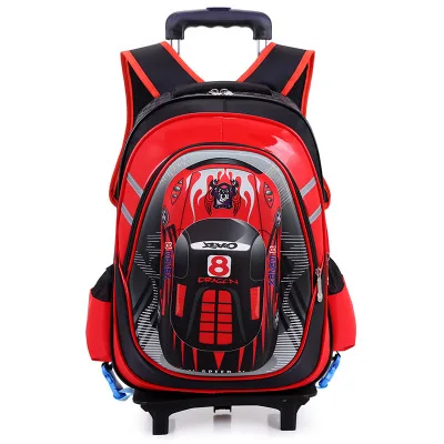 2-wheel trolley bag Сумка на колесиках для студентов, шесть циклов, сумка на колесиках для учеников начальной школы, наплечная сумка с мультяшным автомобилем, детская школьная сумка, водонепроницаемая - Цвет: 2-wheel trolley bag