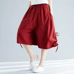 2019 летние хлопковые льняные широкие штаны с принтом для фотосессии в китайском стиле, свободные капри из хлопка и льна, женские штаны