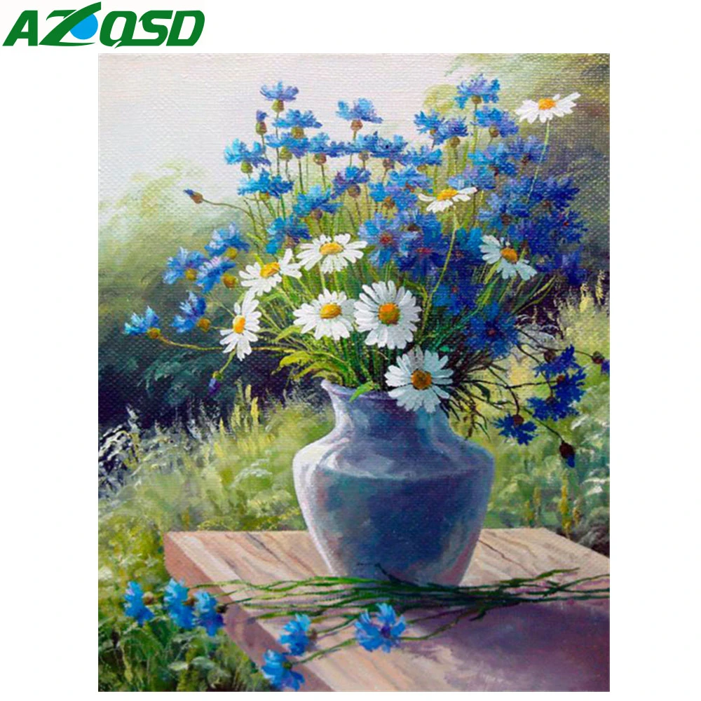 AZQSD DIY Алмазная вышивка мозаика Цветочная полная дрель алмазная живопись ваза