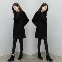 Abrigo de lana de longitud media para mujer, chaqueta holgada con cuello vuelto, moda coreana, Otoño e Invierno