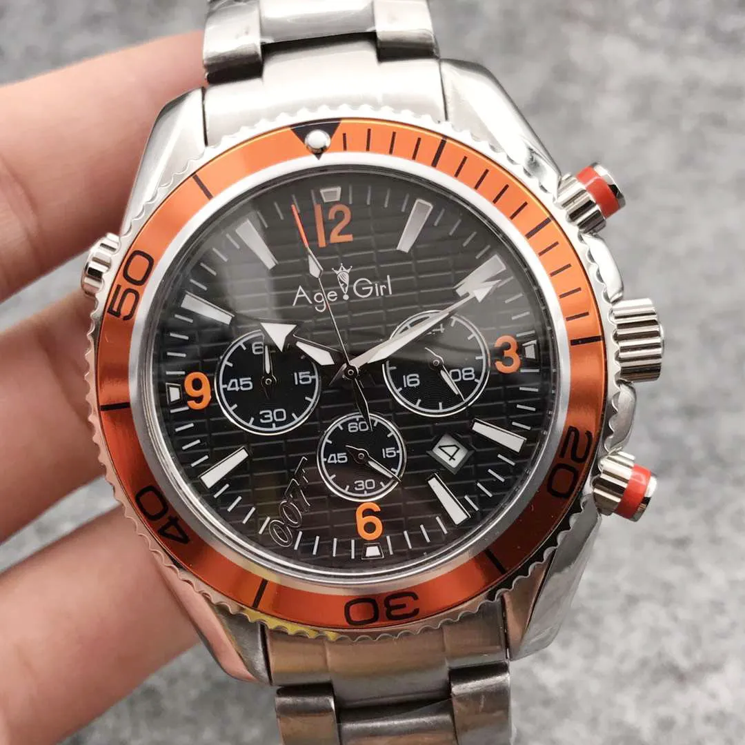 

Luxury Brand New Men Professional James Bond 007 Ceramic Bezel Dive Watches Stainless Steel Orange Black Chronograph Waterproof