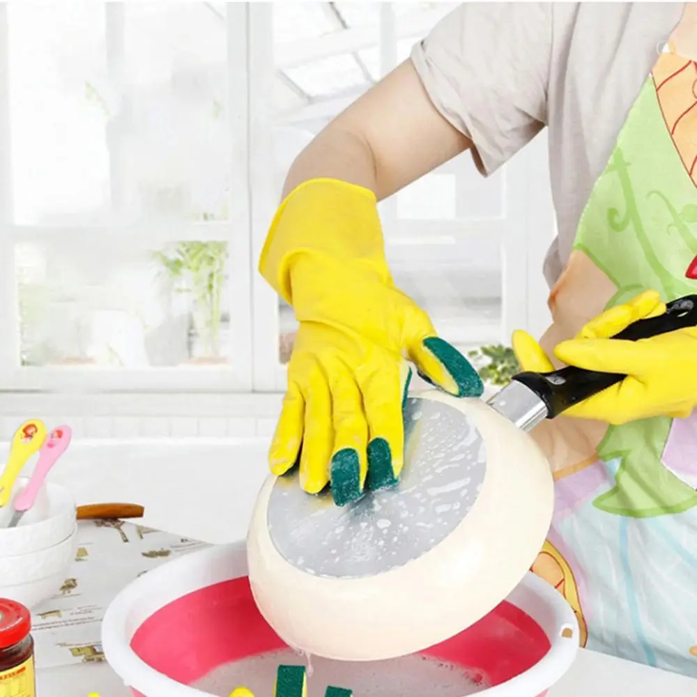 

1 Pair Winter Gloves Home Washing Cleaning Gloves Kitchen Dish Sponge Fingers Rubber Household Cleaning Gloves for Dishwashing