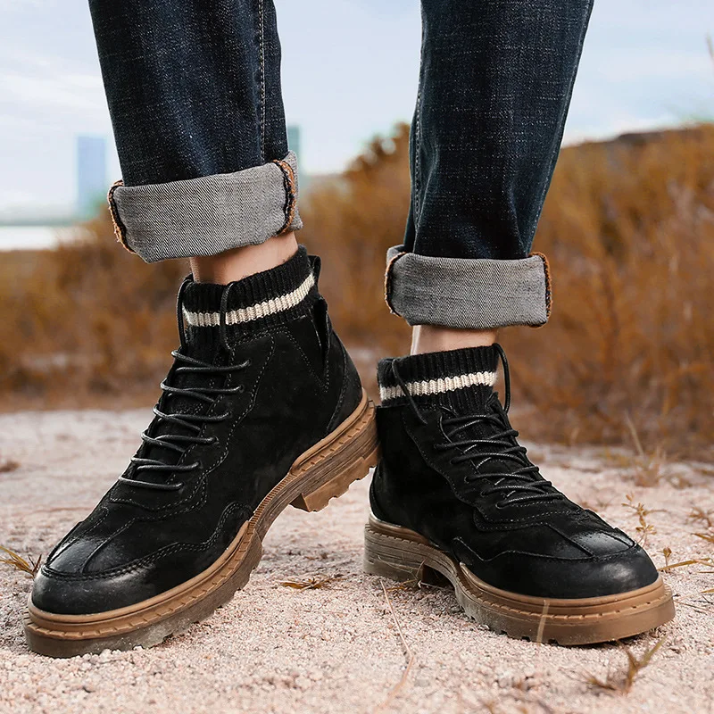 

Martin Boots Men's Genuine Leather Autumn And Winter New Style Men's Trend Ankle Boots Versatile Workwear British Style zhong ga