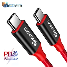 Tiegem usb type C для usb type C кабель для samsung Galaxy S9 Plus PD 60W QC3.0 3A кабель для быстрой зарядки для устройств type-C
