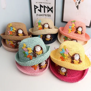 

Fashion CHILDREN'S Straw Hat Girls Small Summer Thin Breathable College Style Summer Hat Female Baby Princess Outing Sun-resista