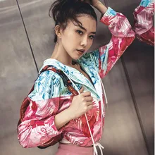 FE6903 толстовки спортивная куртка с принтом женский топ для йоги на Молнии Куртка Для Бега Фитнес Спорт Тренажерный зал Спортивная Толстовка