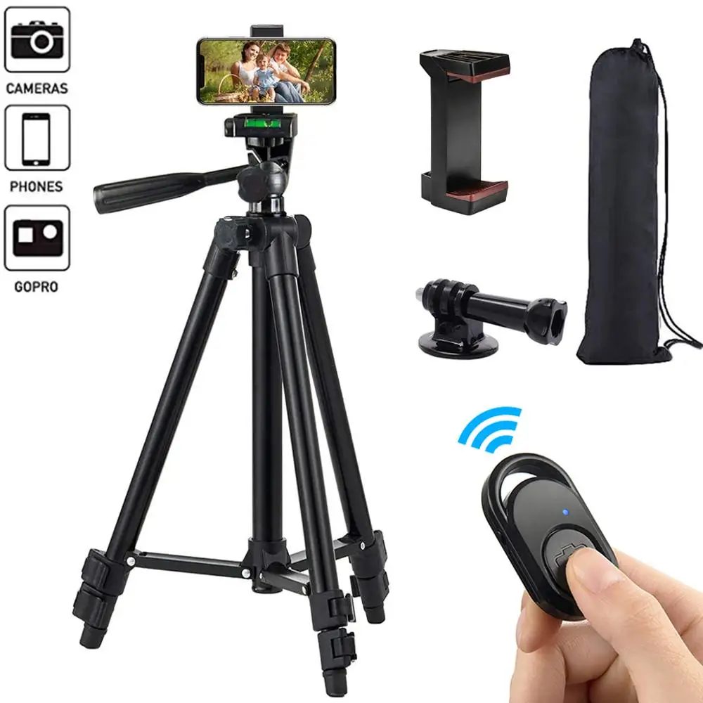 

Phone Tripod 50-inch/125cm Lightweight Tripod Stand with Phone Holder & Remote, Tripod for iPhone/GOPRO/Camera
