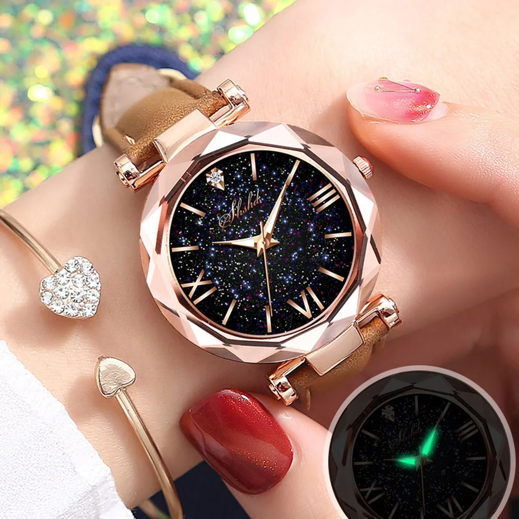 Luxury Women's Watches Bracelet Quartz Stars Little Point Watch Ladies Dotted With Roman Scale Luminous Watch Zegarek Damski afbeelding
