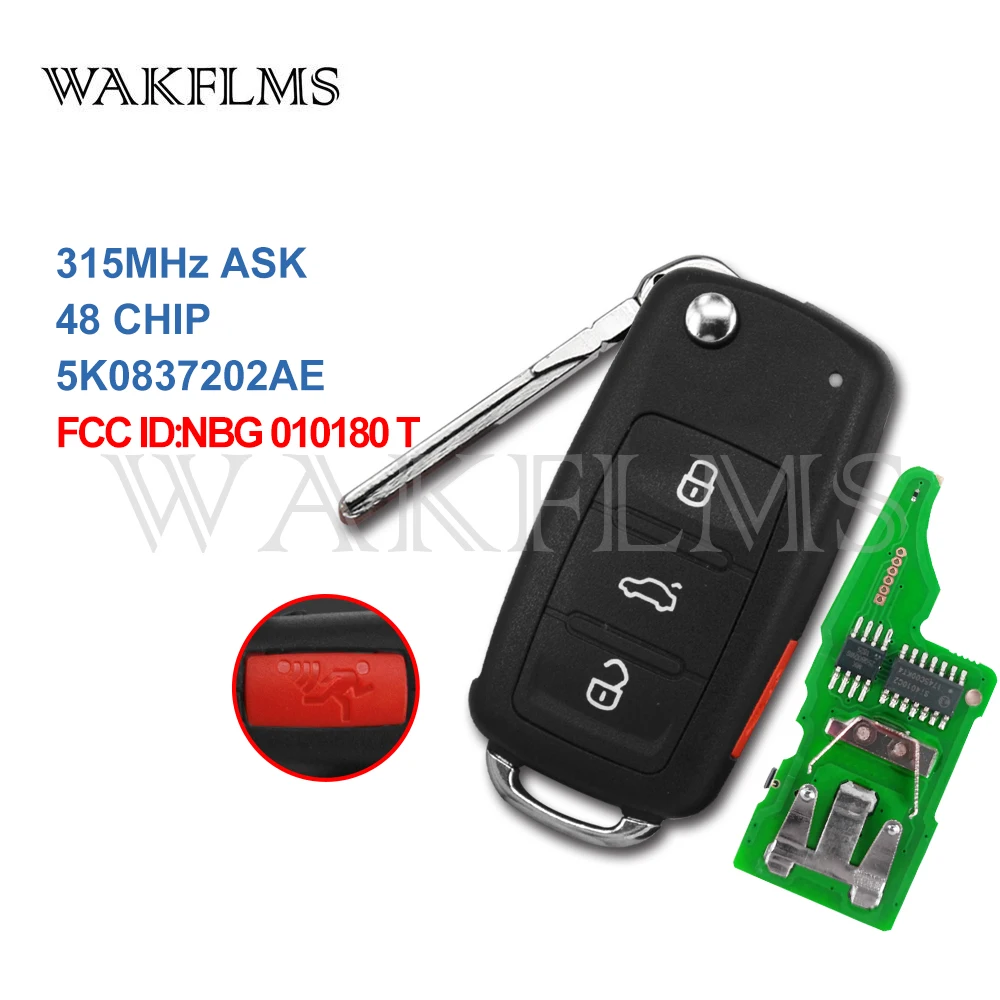 5K0837202AE remote car key 315Mhz for VW Jetta Passat Beetle Tiguan EOS Golf 2011-2017 48 CHIP 5K0 837 202 AE NBG 010180 T