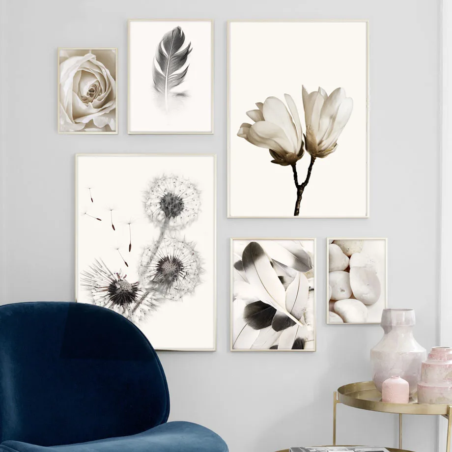 Canvas-Painting-Wall-Art-Nordic-Poster-Black-White-Dandelion-Feather-Rose-Flower-Pictures-For-Bedroom-Home