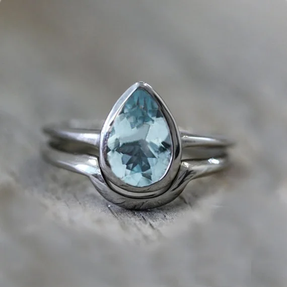 

Carofeez 2pcs/set Bohemian Water-Drop Shaped Light Blue Rhinestones Ring Set For Women Accessories Fashion Jewlery Girl Gift