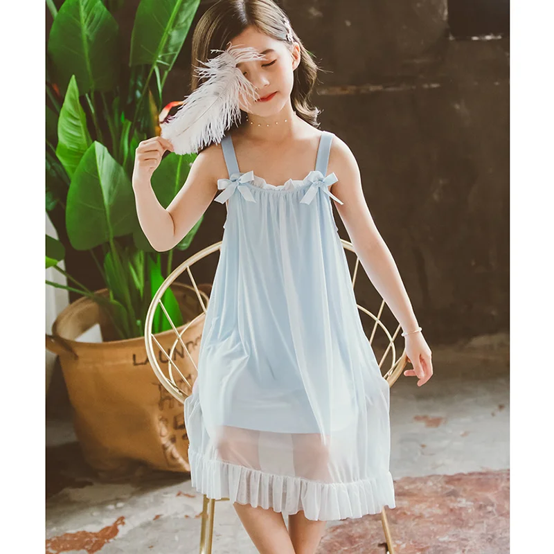 Summer Girls Princess Nightdress Children's Pajamas Home Dress 2021 Kids Suspender Ruffles Comfortable Loose Nightgown Cotton