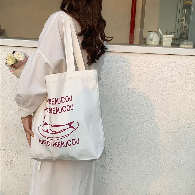 

CapacityCanvas Women Shoulder Bag Japanese Cotton Tote Shopper Bag Eco Reusable Shopping Bag Cloth Messenger Bag Simple Printing