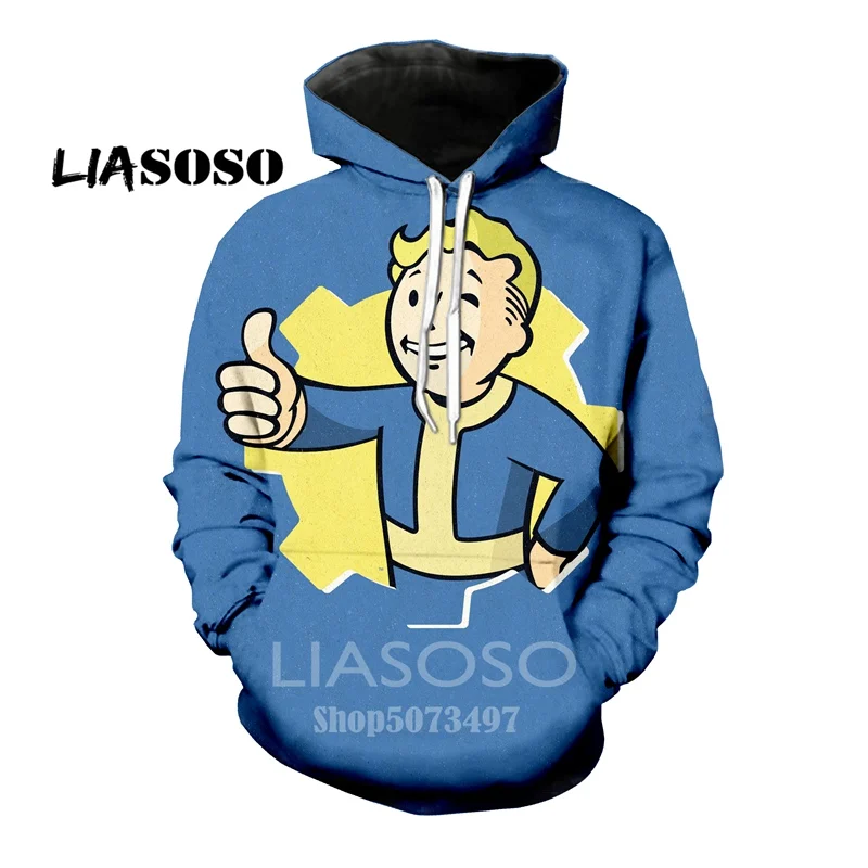 Слоновая кость LIASOSO Футболка мужская 3D принт Fallout 4 куртка мужская шляпа пальто худи Толстовка Повседневная Harajuku уличная Топ спортивный костюм пуловер - Цвет: Слоновая кость