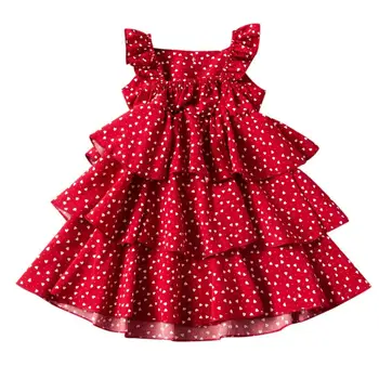 

1-6T Summer Cute Red Ball Gown Girls Dresses Kid Girl Party Girls Casual Dresses Sleeveless O Neck Cake Ruffled Tutu Bubble