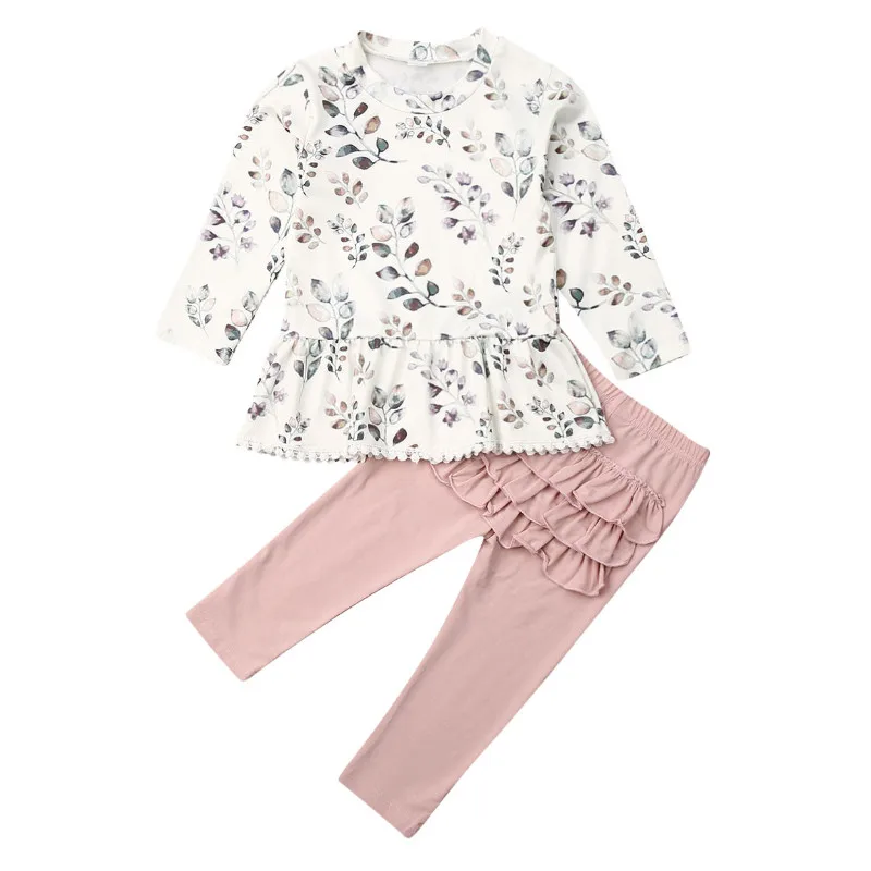 

Newborn Baby Girls Spring Autumn Long Sleeve Ruffles Floral Tops + Solid Color Pants Winter Outfits Clothes