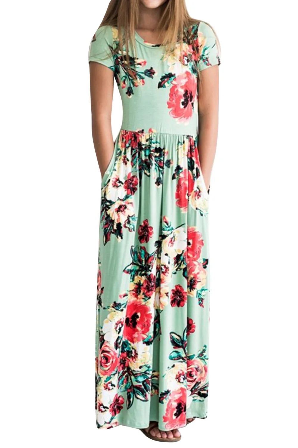 1-10Yrs Summer Baby Girls Bohemian Long Printing Birthday Party Maxi Dress with Pocket Floral Casual Children Girls Beach Dress