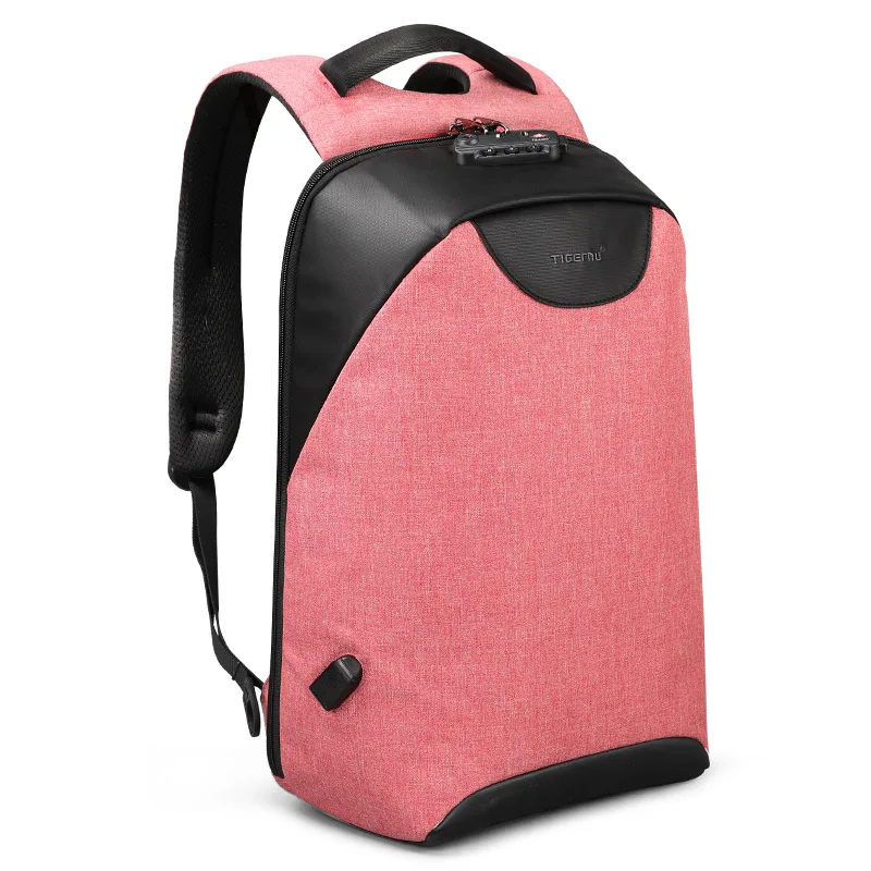Pink Tigernu Анти Вор Мужской Рюкзак Для Ноутбука USB брызгозащищенные Школьные Сумки для Мужчин Рюкзаки Подростка НЕТ Ключ TSA Lock Школьный Рюкзак - Цвет: Pink