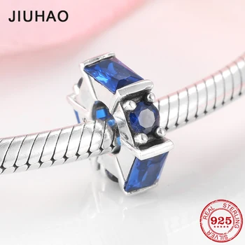

Hot 925 Sterling Silver Square and Round blue Zircon Charms beads fit Original Diy JIUHAO Charms Bracelet Jewelry making