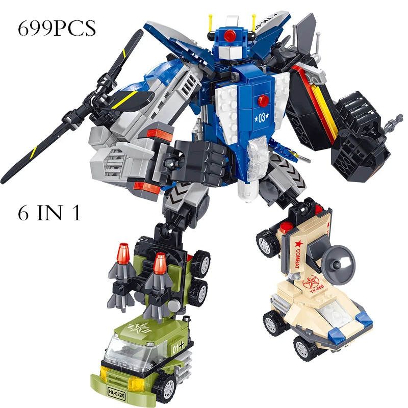 

LegoINGLY Transformation Robot Building Block Military Vehicle Tank Brick Boy Toy Police Helicopter Car Model Christmas Gift