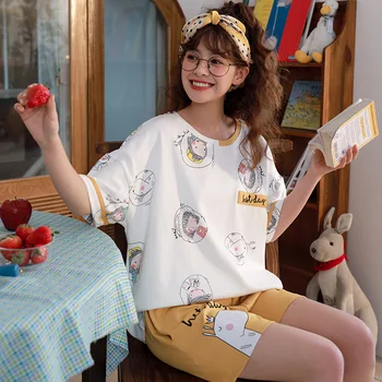 

GOGONI Women Clothes Sweet Women Pajamas Sets Summer Short 2Pcs Women Sleepwear 2020 New Arrivals Fashion