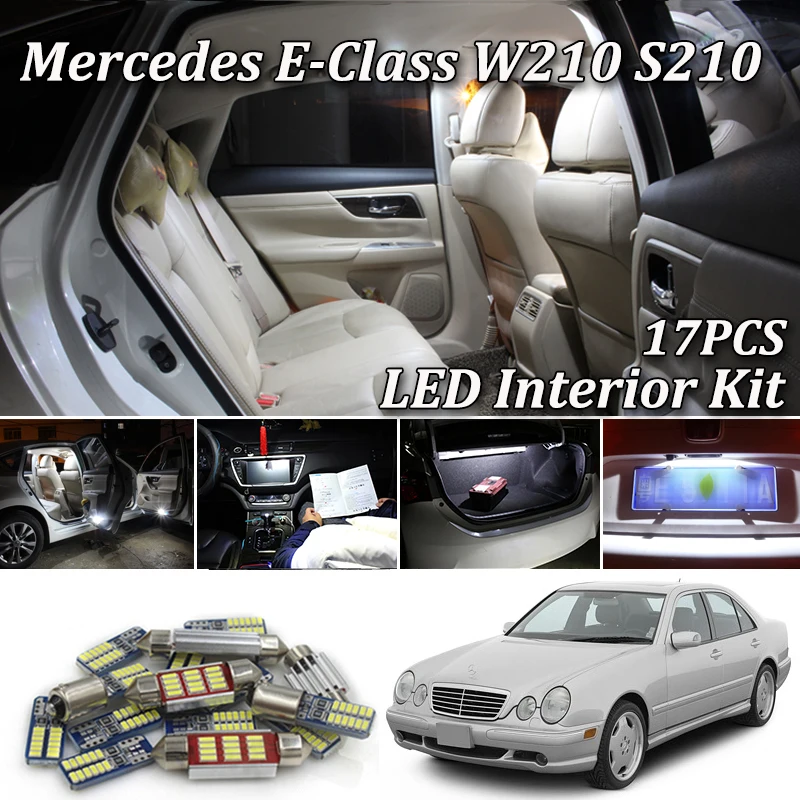 17 шт. SMD лампы белого цвета без ошибок для Mercedes E Class W210 S210 Sedan Wagon AMG полный светодиодный комплект внутреннего освещения 1995-2002