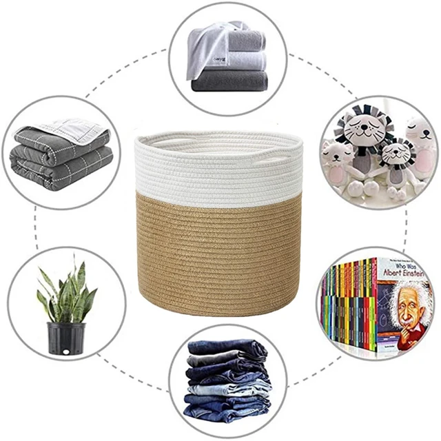 Zerolife Összecsukható Mosodai Kosár 20X20Cm Pamut Szövött Tároló Szalma Növényi Virág Edény Erkélyre - Image 2