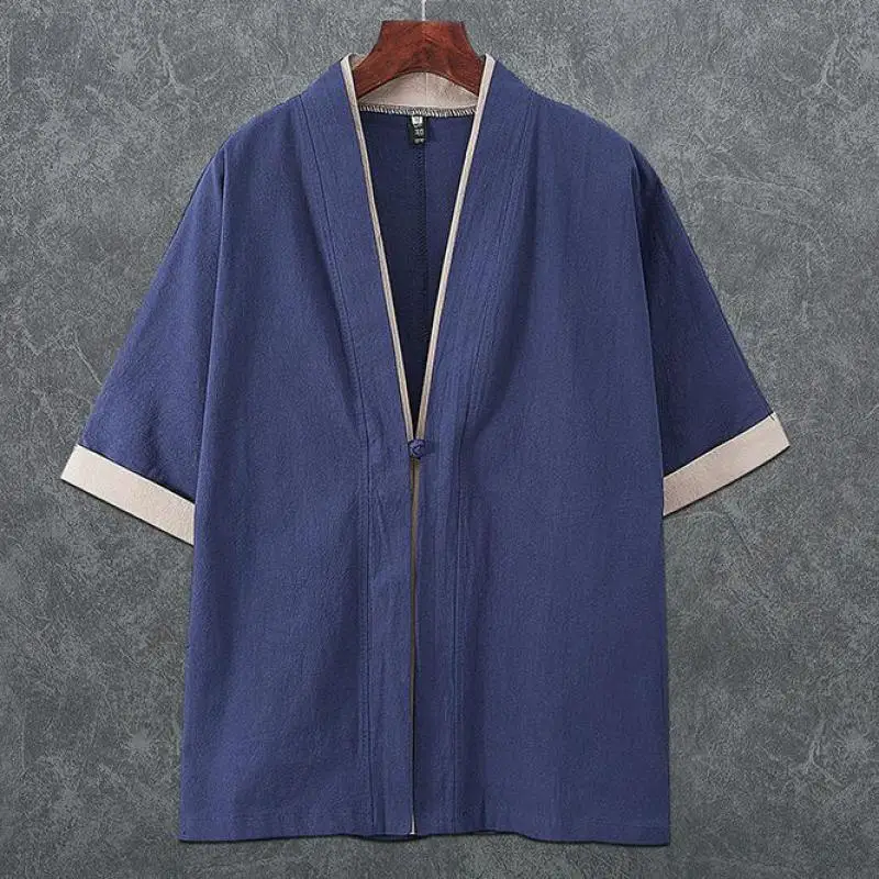 Chinese Style Linen Men Kimono Cardigan Traditional Yukata Japanese Samurai Clothing Casual Beach Thin Asian Clothes 3XL 4XL 5XL