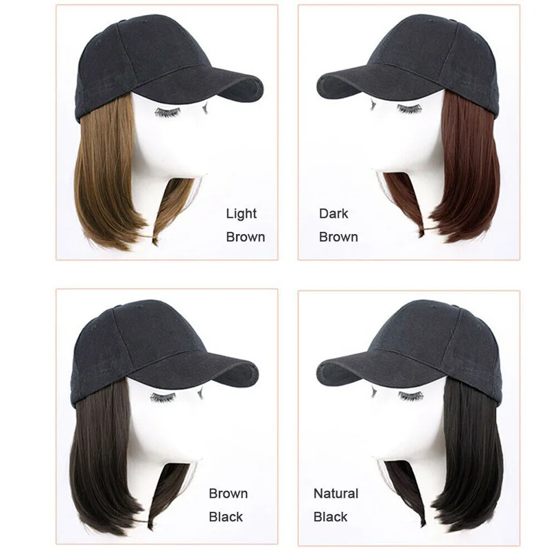 Baseball Hat with Short Hair Wigs Bob Hair Synthetic Hat for Women Summer Short Straight Hair Heat Resistant Fiber 2023 New 6