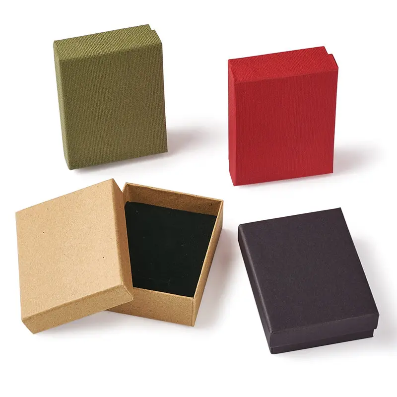 

4pcs/set Mixed Color Rectangle 9x7x3cm Cardboard Jewelry Box Gift Box for Ring & Necklace with Sponge Inside Jewelry Display