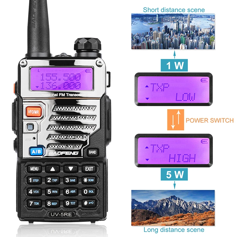 2 шт. Baofeng UV-5RE Walkie Talkie сканер радио двухдиапазонный Cb Ham радио приемопередатчик UHF 400-520 МГц VHF136-174MHz 5 Вт 128CH lcd