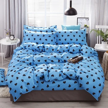 

Black Dot Heart Printing Bed Linens 4pcs Bedding Sets Blue White Starry Bedsheet Duvet Cover Adult Child Quilt Cover Pillowcases
