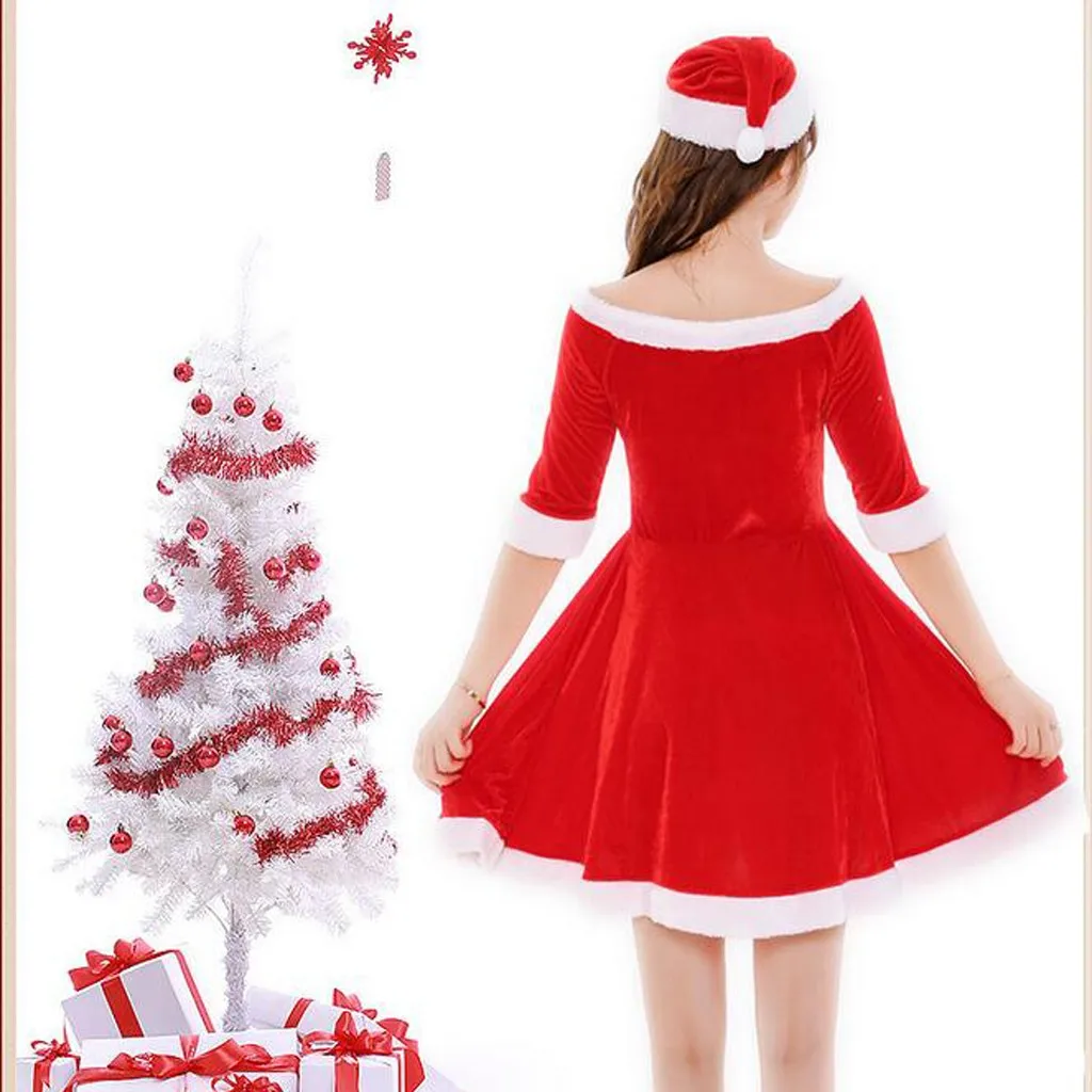 Vetement Femme, женские бархатные рождественские костюмы с коротким рукавом, платье, сценический костюм, элегантное платье Feest Jurken, Прямая поставка