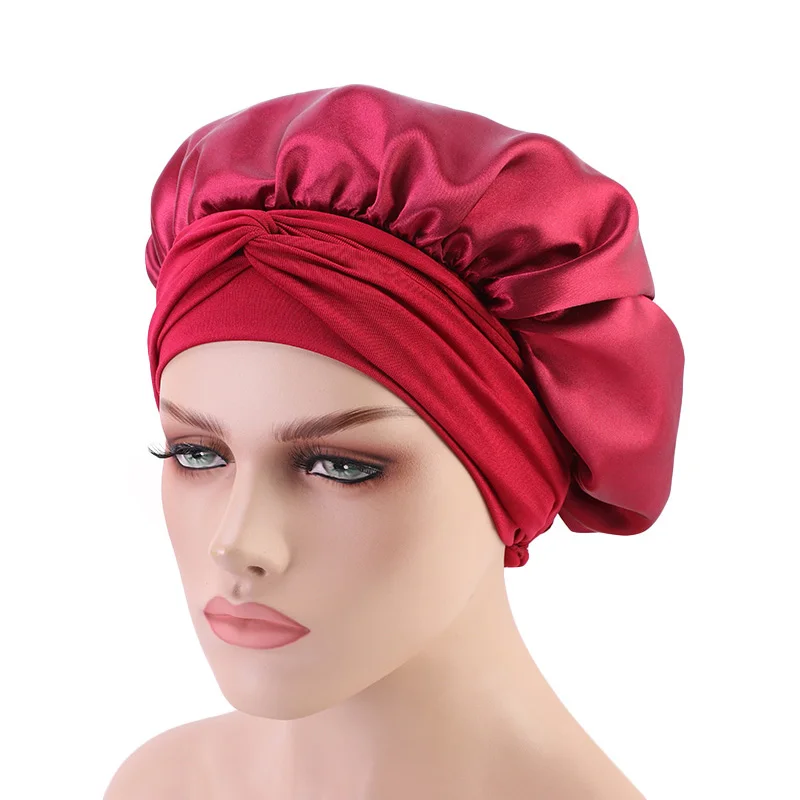 hair clips for women Solid Satin Bonnet with Wide Stretch Ties Long Hair Care Women Night Sleep Hat Adjust Hair Styling Cap Silk Head Wrap Shower Cap Women's Hair Accessories