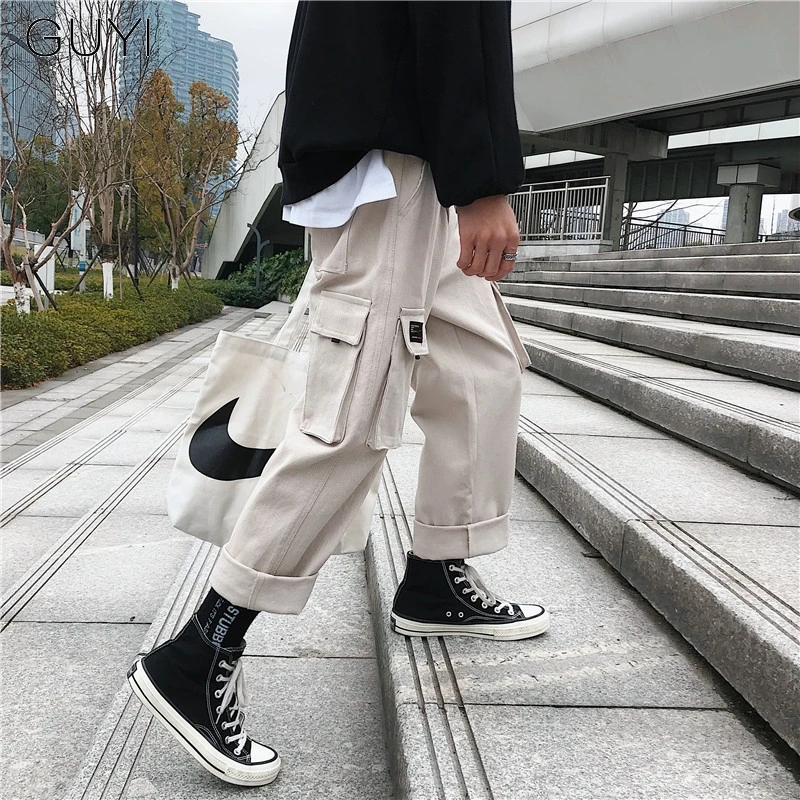 Best Offers Solid Khaki Black Pockets Cargo Pants Men Loose Ankle Length Tactical Pants Male Fashion Casual Streetwear Korean Pants Mid Best Offers Solid Khaki Black Pockets Cargo Pants Men Loose Ankle Length Tactical Pants Male Fashion Casual Streetwear Korean Pants Mid