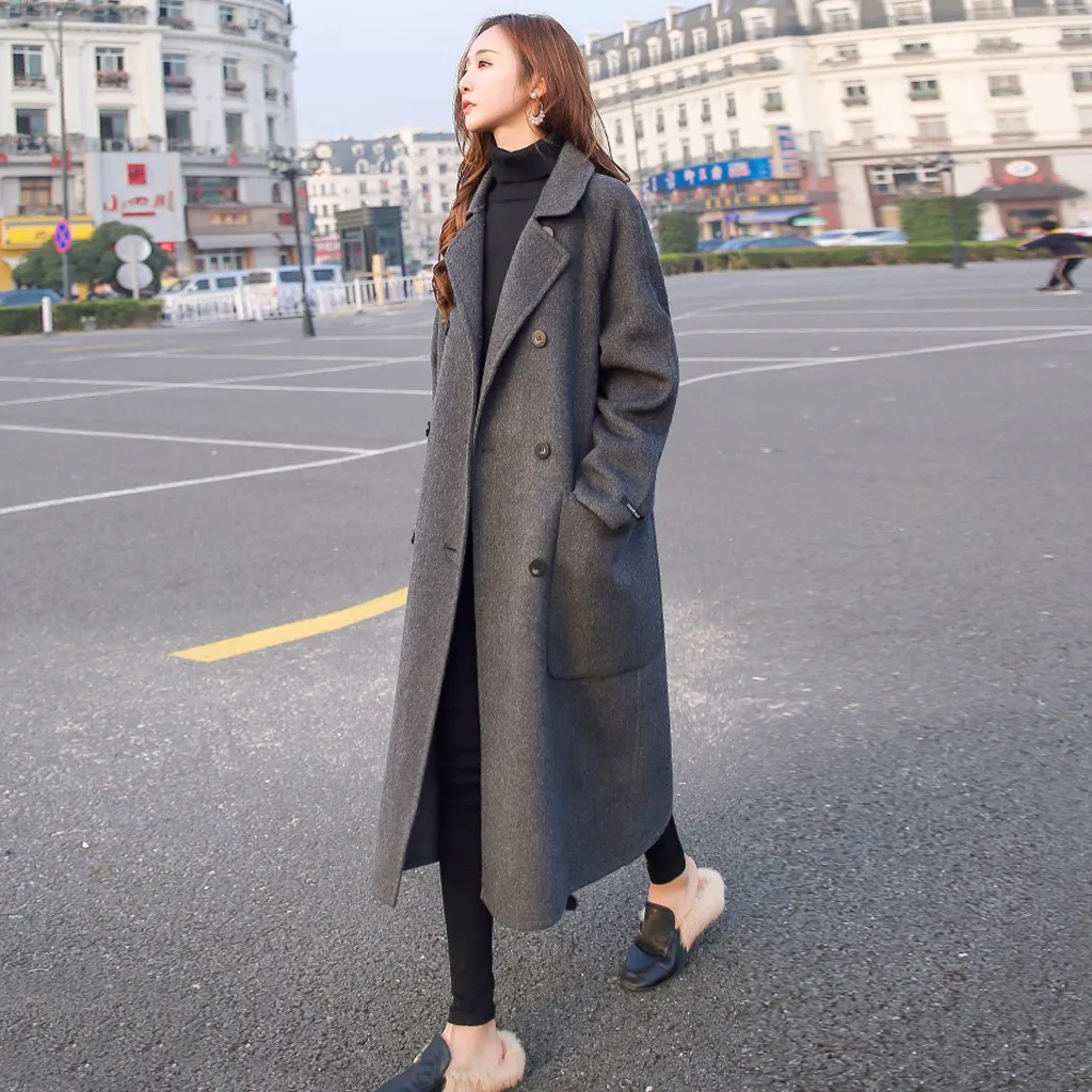Chaqueta mujer, зимнее пальто для женщин, для работы, одноцветное, винтажное, зимнее, для офиса, с длинным рукавом, на пуговицах, шерстяная куртка, пальто, abrigos mujer invierno
